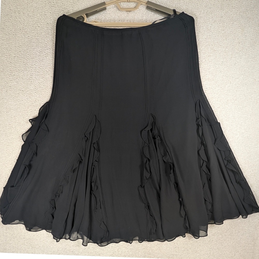 Vintage Lauren Ralph Lauren Womens Skirt Silk Ruffle Godet Pintuck Black 14P
